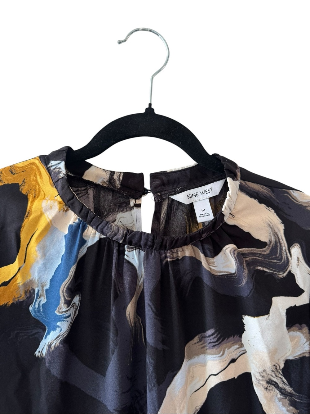 Nine West Black Abstract Swirl Long-Sleeve Dress with Mustard yellow and Cream - Picture 2 of 4